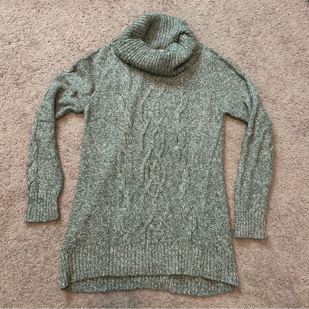 Ruff Hewn Gray Chunky Cable Knit Turtleneck Tunic Sweater Large